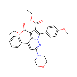 CCOC(=O)c1c(C(=O)OCC)c2c(-c3ccccc3)cc(N3CCOCC3)nn2c1-c1ccc(OC)cc1 ZINC000064548773