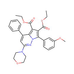 CCOC(=O)c1c(C(=O)OCC)c2c(-c3ccccc3)cc(N3CCOCC3)nn2c1-c1cccc(OC)c1 ZINC000064548829