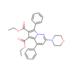 CCOC(=O)c1c(C(=O)OCC)c2c(-c3ccccc3)cc(N3CCOCC3)nn2c1-c1ccccc1 ZINC000013979405