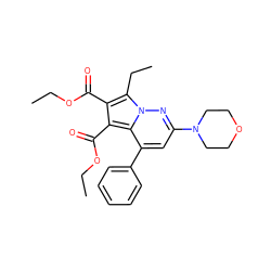 CCOC(=O)c1c(C(=O)OCC)c2c(-c3ccccc3)cc(N3CCOCC3)nn2c1CC ZINC000064548944