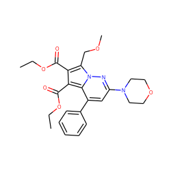 CCOC(=O)c1c(C(=O)OCC)c2c(-c3ccccc3)cc(N3CCOCC3)nn2c1COC ZINC000064541173