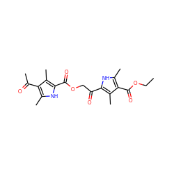 CCOC(=O)c1c(C)[nH]c(C(=O)COC(=O)c2[nH]c(C)c(C(C)=O)c2C)c1C ZINC000003285187