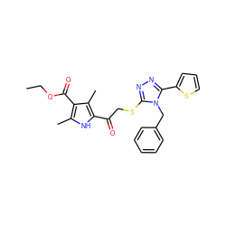 CCOC(=O)c1c(C)[nH]c(C(=O)CSc2nnc(-c3cccs3)n2Cc2ccccc2)c1C ZINC000002662046