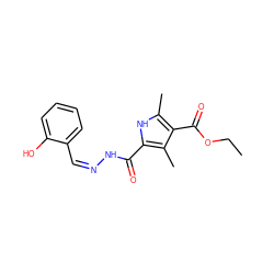 CCOC(=O)c1c(C)[nH]c(C(=O)N/N=C\c2ccccc2O)c1C ZINC000022573539