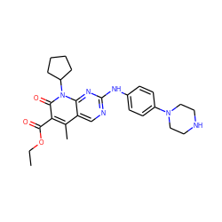 CCOC(=O)c1c(C)c2cnc(Nc3ccc(N4CCNCC4)cc3)nc2n(C2CCCC2)c1=O ZINC000013641569