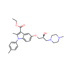 CCOC(=O)c1c(C)n(-c2ccc(C)cc2)c2ccc(OC[C@@H](O)CN3CCN(C)CC3)cc12 ZINC000019879265