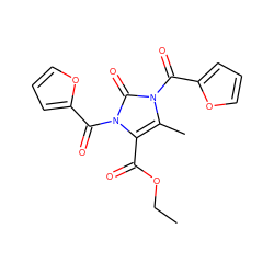 CCOC(=O)c1c(C)n(C(=O)c2ccco2)c(=O)n1C(=O)c1ccco1 ZINC000001446265