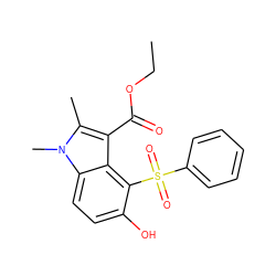 CCOC(=O)c1c(C)n(C)c2ccc(O)c(S(=O)(=O)c3ccccc3)c12 ZINC000001103269