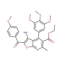 CCOC(=O)c1c(C)nc2oc(C(=O)c3ccc(OC)cc3)c(N)c2c1-c1cc(OC)c(OC)c(OC)c1 ZINC000299833026