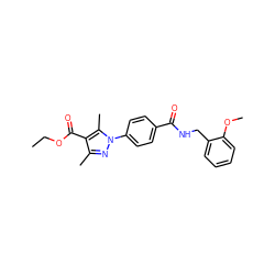 CCOC(=O)c1c(C)nn(-c2ccc(C(=O)NCc3ccccc3OC)cc2)c1C ZINC000038734401