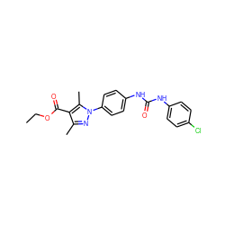 CCOC(=O)c1c(C)nn(-c2ccc(NC(=O)Nc3ccc(Cl)cc3)cc2)c1C ZINC000001046663