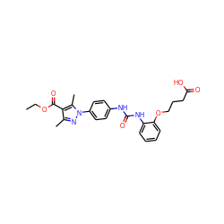 CCOC(=O)c1c(C)nn(-c2ccc(NC(=O)Nc3ccccc3OCCCC(=O)O)cc2)c1C ZINC000299829781