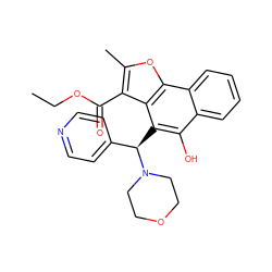 CCOC(=O)c1c(C)oc2c1c([C@H](c1ccncc1)N1CCOCC1)c(O)c1ccccc12 ZINC000019863878