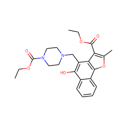 CCOC(=O)c1c(C)oc2c1c(CN1CCN(C(=O)OCC)CC1)c(O)c1ccccc12 ZINC000019901762