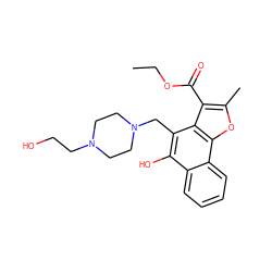 CCOC(=O)c1c(C)oc2c1c(CN1CCN(CCO)CC1)c(O)c1ccccc12 ZINC000019371450