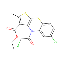 CCOC(=O)c1c(C)sc2c1N(C(=O)CCl)c1cc(Cl)ccc1S2 ZINC000000977830