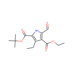 CCOC(=O)c1c(C=O)[nH]c(C(=O)OC(C)(C)C)c1CC ZINC000014957358