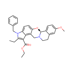 CCOC(=O)c1c(CC)n(Cc2ccccc2)c2ccc3c(c12)CN1CCc2cc(OC)ccc2[C@@H]1O3 ZINC000013474838