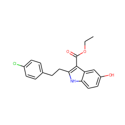 CCOC(=O)c1c(CCc2ccc(Cl)cc2)[nH]c2ccc(O)cc12 ZINC000045497000