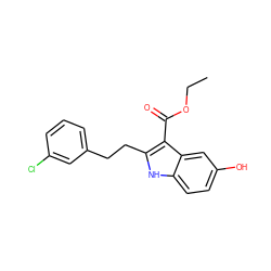 CCOC(=O)c1c(CCc2cccc(Cl)c2)[nH]c2ccc(O)cc12 ZINC000045496033