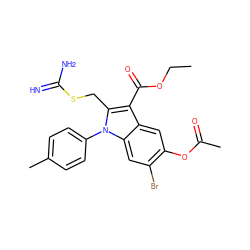 CCOC(=O)c1c(CSC(=N)N)n(-c2ccc(C)cc2)c2cc(Br)c(OC(C)=O)cc12 ZINC000008453853