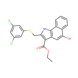 CCOC(=O)c1c(CSc2cc(Cl)cc(Cl)c2)[nH]c2c1cc(O)c1ccccc12 ZINC000653706045