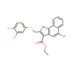 CCOC(=O)c1c(CSc2ccc(Cl)c(Cl)c2)[nH]c2c1cc(O)c1ccccc12 ZINC000653701019