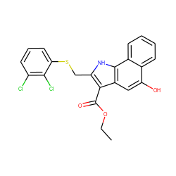 CCOC(=O)c1c(CSc2cccc(Cl)c2Cl)[nH]c2c1cc(O)c1ccccc12 ZINC000653701077