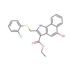 CCOC(=O)c1c(CSc2ccccc2Cl)[nH]c2c1cc(O)c1ccccc12 ZINC000653701021