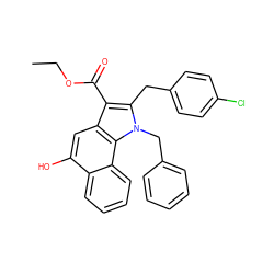 CCOC(=O)c1c(Cc2ccc(Cl)cc2)n(Cc2ccccc2)c2c1cc(O)c1ccccc12 ZINC000042887465