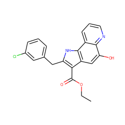 CCOC(=O)c1c(Cc2cccc(Cl)c2)[nH]c2c1cc(O)c1ncccc12 ZINC000040949293