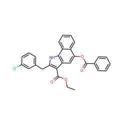 CCOC(=O)c1c(Cc2cccc(Cl)c2)[nH]c2c1cc(OC(=O)c1ccccc1)c1ccccc12 ZINC000040939922