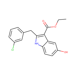 CCOC(=O)c1c(Cc2cccc(Cl)c2)[nH]c2ccc(O)cc12 ZINC000040835186