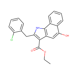 CCOC(=O)c1c(Cc2ccccc2Cl)[nH]c2c1cc(O)c1ccccc12 ZINC000040949545