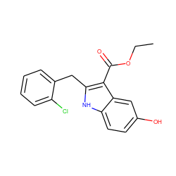 CCOC(=O)c1c(Cc2ccccc2Cl)[nH]c2ccc(O)cc12 ZINC000040413138