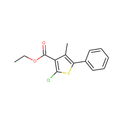 CCOC(=O)c1c(Cl)sc(-c2ccccc2)c1C ZINC000045299161