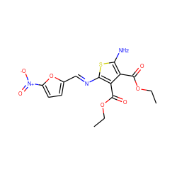 CCOC(=O)c1c(N)sc(/N=C/c2ccc([N+](=O)[O-])o2)c1C(=O)OCC ZINC000299833583