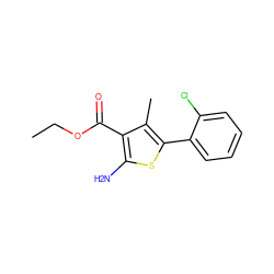 CCOC(=O)c1c(N)sc(-c2ccccc2Cl)c1C ZINC000045246079