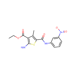 CCOC(=O)c1c(N)sc(C(=O)Nc2cccc([N+](=O)[O-])c2)c1C ZINC000002920944