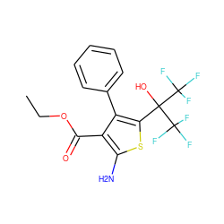 CCOC(=O)c1c(N)sc(C(O)(C(F)(F)F)C(F)(F)F)c1-c1ccccc1 ZINC000003191209