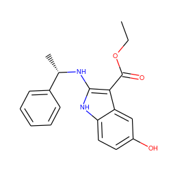 CCOC(=O)c1c(N[C@@H](C)c2ccccc2)[nH]c2ccc(O)cc12 ZINC000014978454