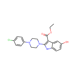 CCOC(=O)c1c(N2CCN(c3ccc(Cl)cc3)CC2)[nH]c2ccc(O)cc12 ZINC000014978442