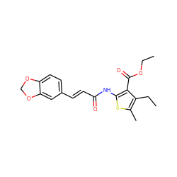 CCOC(=O)c1c(NC(=O)/C=C/c2ccc3c(c2)OCO3)sc(C)c1CC ZINC000000688735