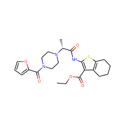 CCOC(=O)c1c(NC(=O)[C@@H](C)N2CCN(C(=O)c3ccco3)CC2)sc2c1CCCC2 ZINC000035529740