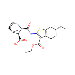 CCOC(=O)c1c(NC(=O)[C@H]2[C@@H](C(=O)O)[C@H]3C=C[C@H]2C3)sc2c1CC[C@@H](CC)C2 ZINC000100507664