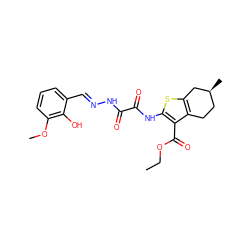 CCOC(=O)c1c(NC(=O)C(=O)N/N=C/c2cccc(OC)c2O)sc2c1CC[C@H](C)C2 ZINC000002520345