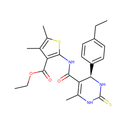 CCOC(=O)c1c(NC(=O)C2=C(C)NC(=S)N[C@@H]2c2ccc(CC)cc2)sc(C)c1C ZINC000013136178