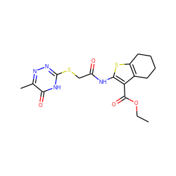 CCOC(=O)c1c(NC(=O)CSc2nnc(C)c(=O)[nH]2)sc2c1CCCC2 ZINC000012729953