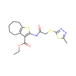 CCOC(=O)c1c(NC(=O)CSc2nnc(C)s2)sc2c1CCCCC2 ZINC000002696214