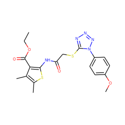 CCOC(=O)c1c(NC(=O)CSc2nnnn2-c2ccc(OC)cc2)sc(C)c1C ZINC000002886303